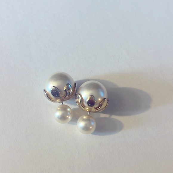 Source Unknown Jewelry - Vintage Pearl Double Ball Earrings in gold setting